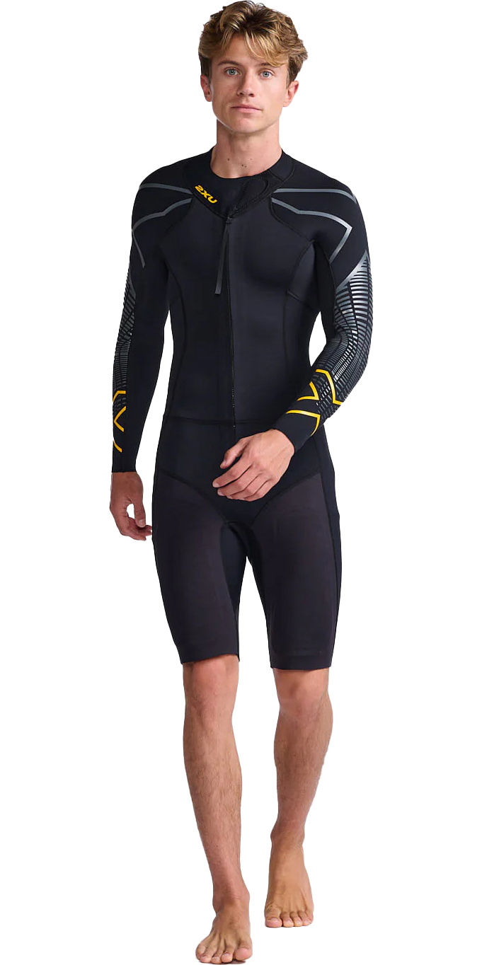 2022 2XU Mens Aero Sleeved Trisuit MT6426d - Midnight / Turmeric